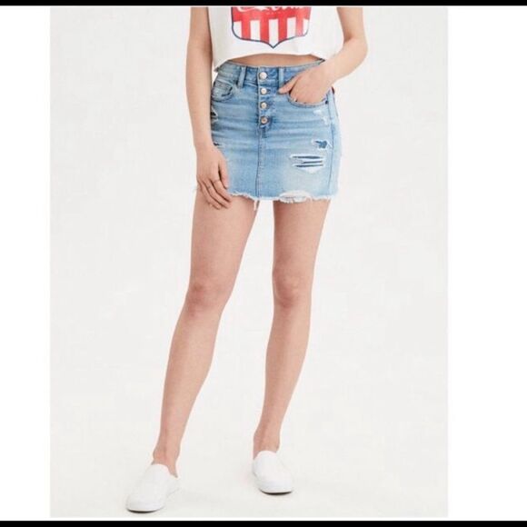 🏷️ 5 for $25 - AEO Super Stretch X Distressed High Rise Mini Skirt - Picture 1 of 11